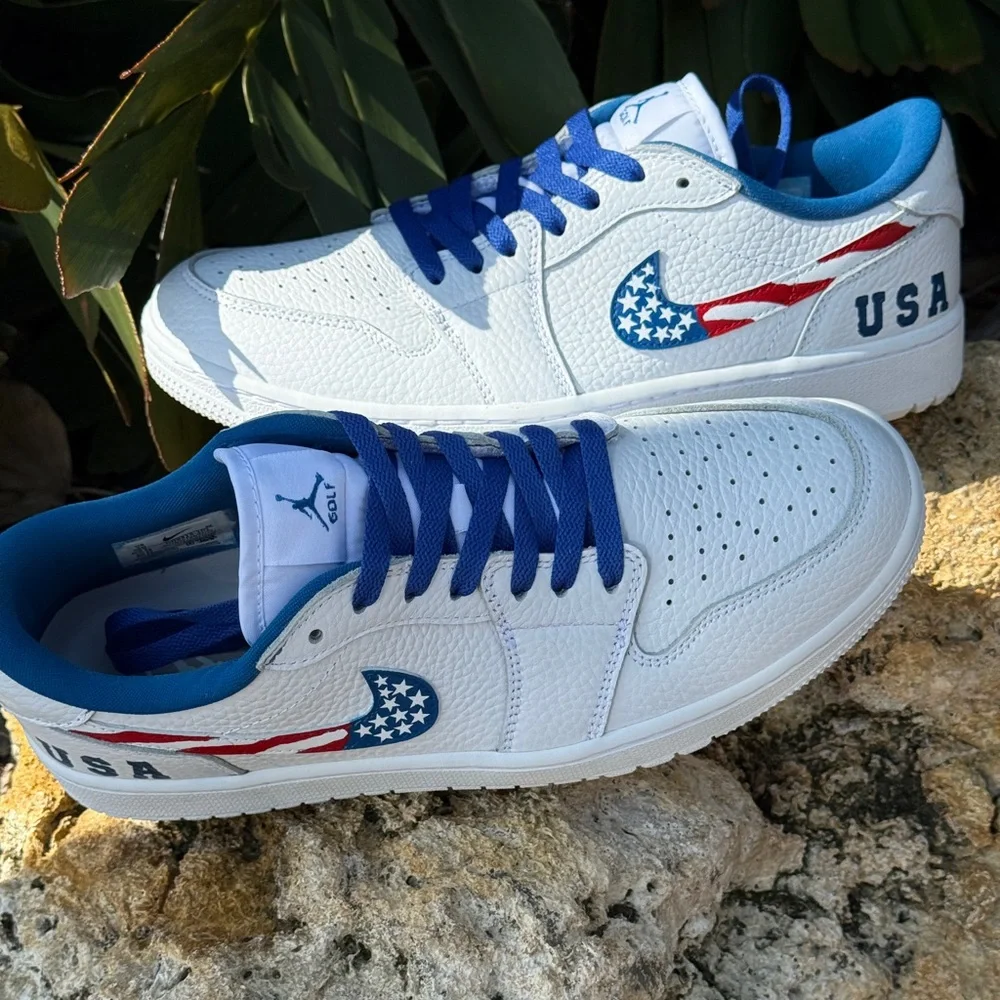 Air Jordan 1 Golf Low Triple White Custom- Ryder Cup USA Themed Colorway - Picture 1 of 6
